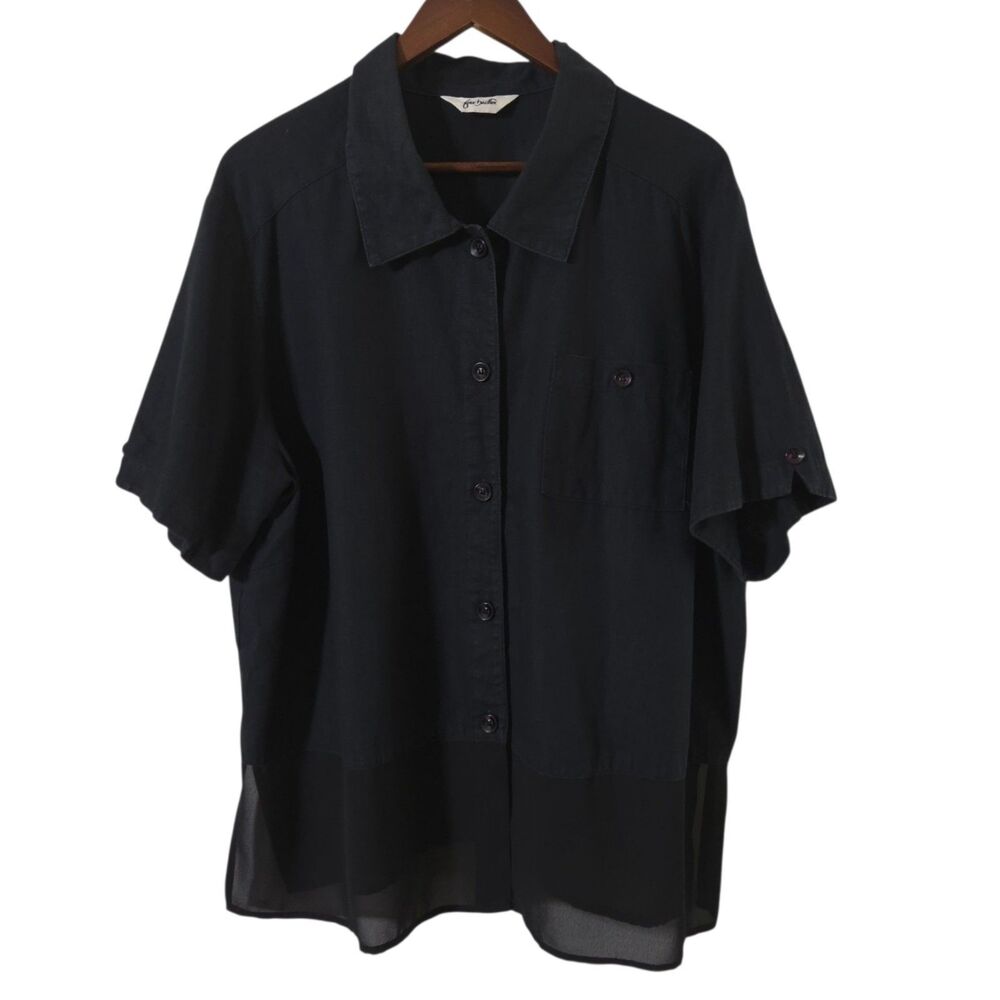 Fern Dratten Size 2X Womens Lagenlook Button Up Shirt Linen Blend Sheer Hem